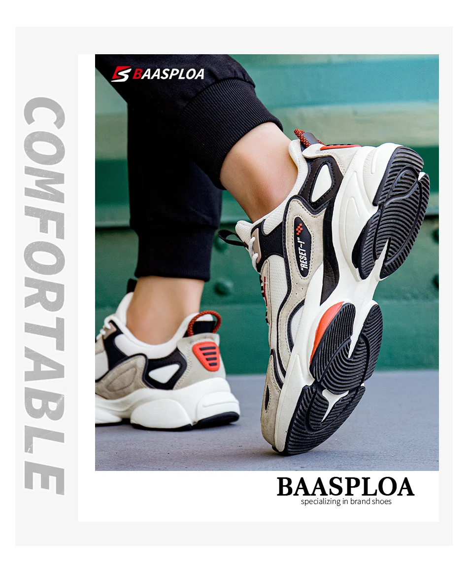 Baasploa Lightweight Running Shoes For Men 2023 Men's Designer Leather Casual Sneakers Lace Up Male Outdoor Sports Shoe Tennis