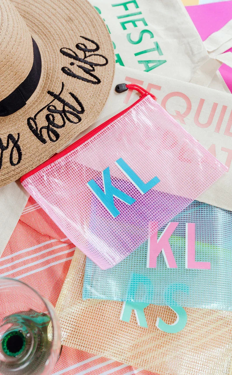 Personalized Beach Bag & Toiletry Pouch | Custom Monogram PVC Mesh Zipper Bag, Waterproof & Foldable - View #9