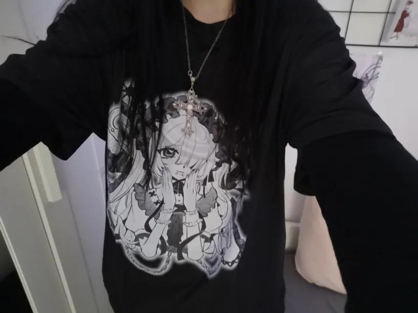 Loose Black T-Shirt - Animecore Aesthetic photo review