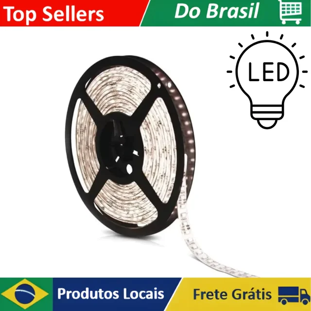 Fita Tira De Led 5050 5m Leds A Prova D'agua Branco Quente com silicone (Sem Fonte)