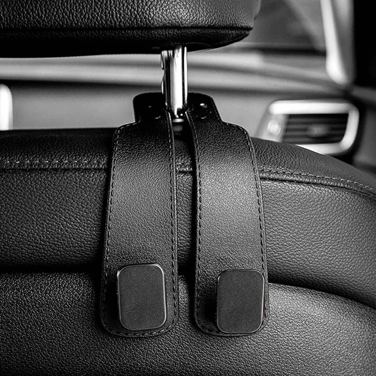 Enhanced Suede Car Seat Headrest Hooks - Universal Dual Hook Organizer and Storage Rack