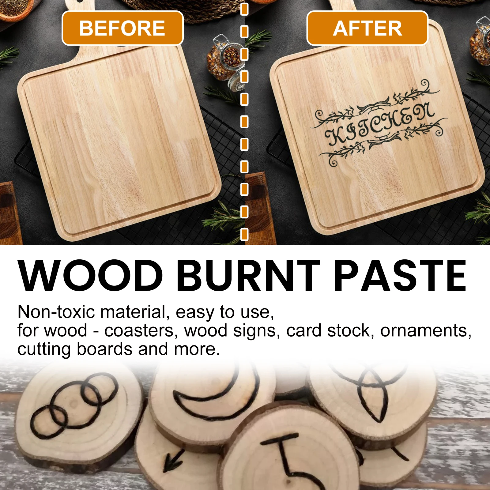 Jue-Fish Wood Heat Activated Paste DIY Crafting Stencil Wood Burning Accurately & Easily DIY Pyrography Designs Wood Burn Paste