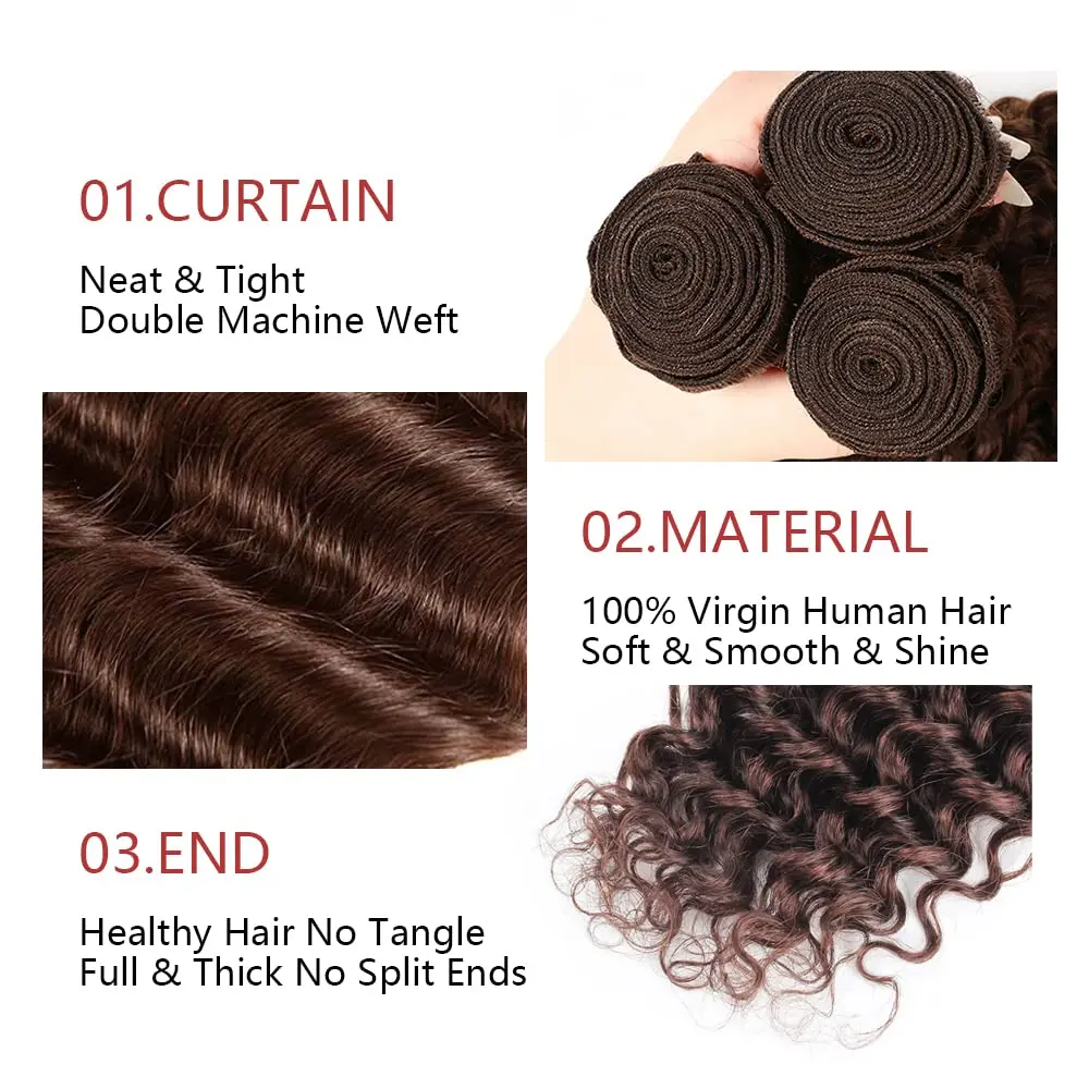 Brown Bundles Human Hair #4 Deep Wave Bundles Chocolate Deep Wave Bundles Brazilian Virgin Deep Wave Hair Weaves Human Hair - 2