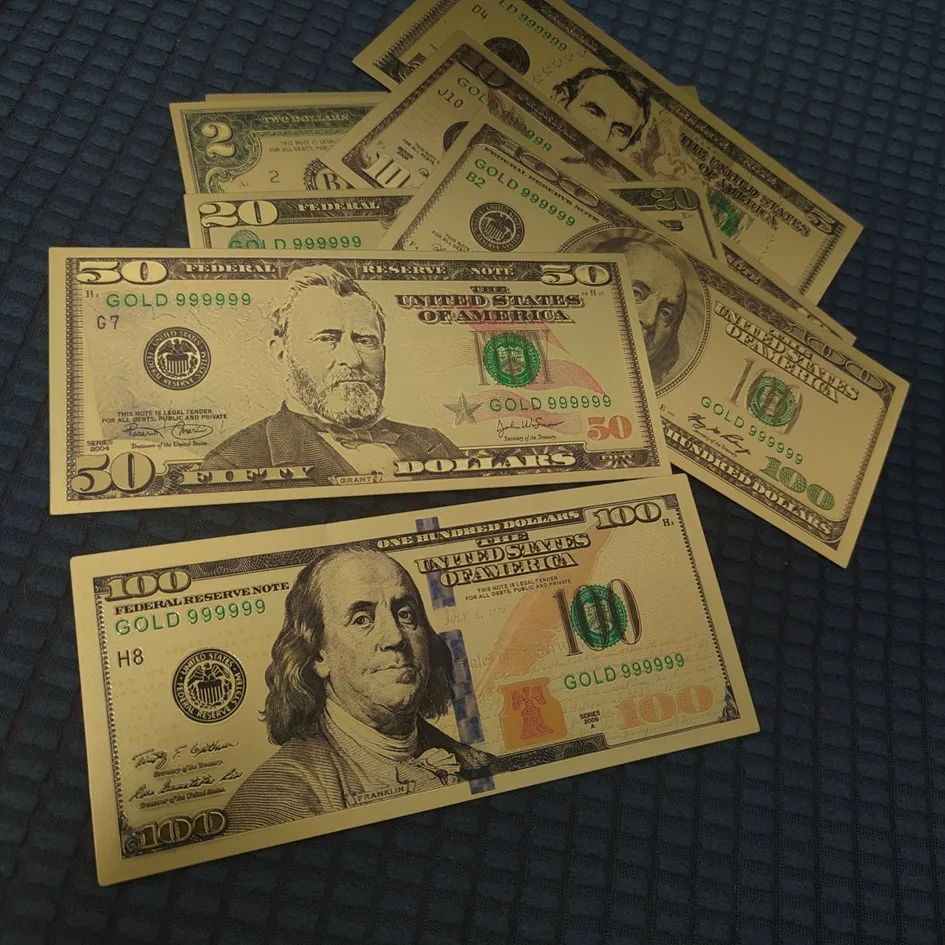 Gold Plated US Dollar Bills Gold Foil Banknotes Fake Paper Money Crafts 7/8/36Pcs