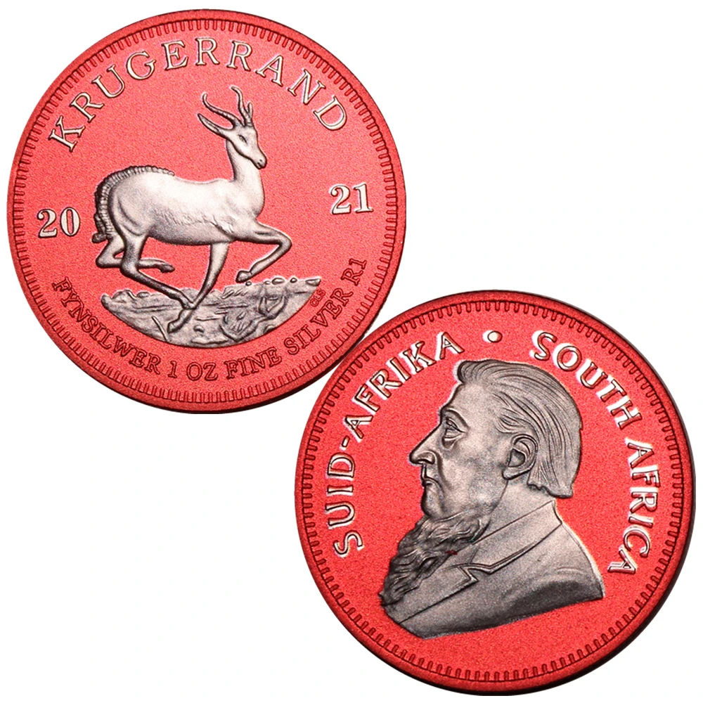 

2021 1OZ South African Silver Coin Red Kruggerand Commemorative Coin Collection