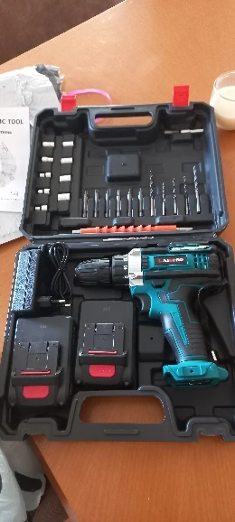 Cordless Impact Screwdriver Handheld Drill Power Tool 32 Torque Setting 2 Gear Speed Electric Screwdriver With 2 Batteries photo review