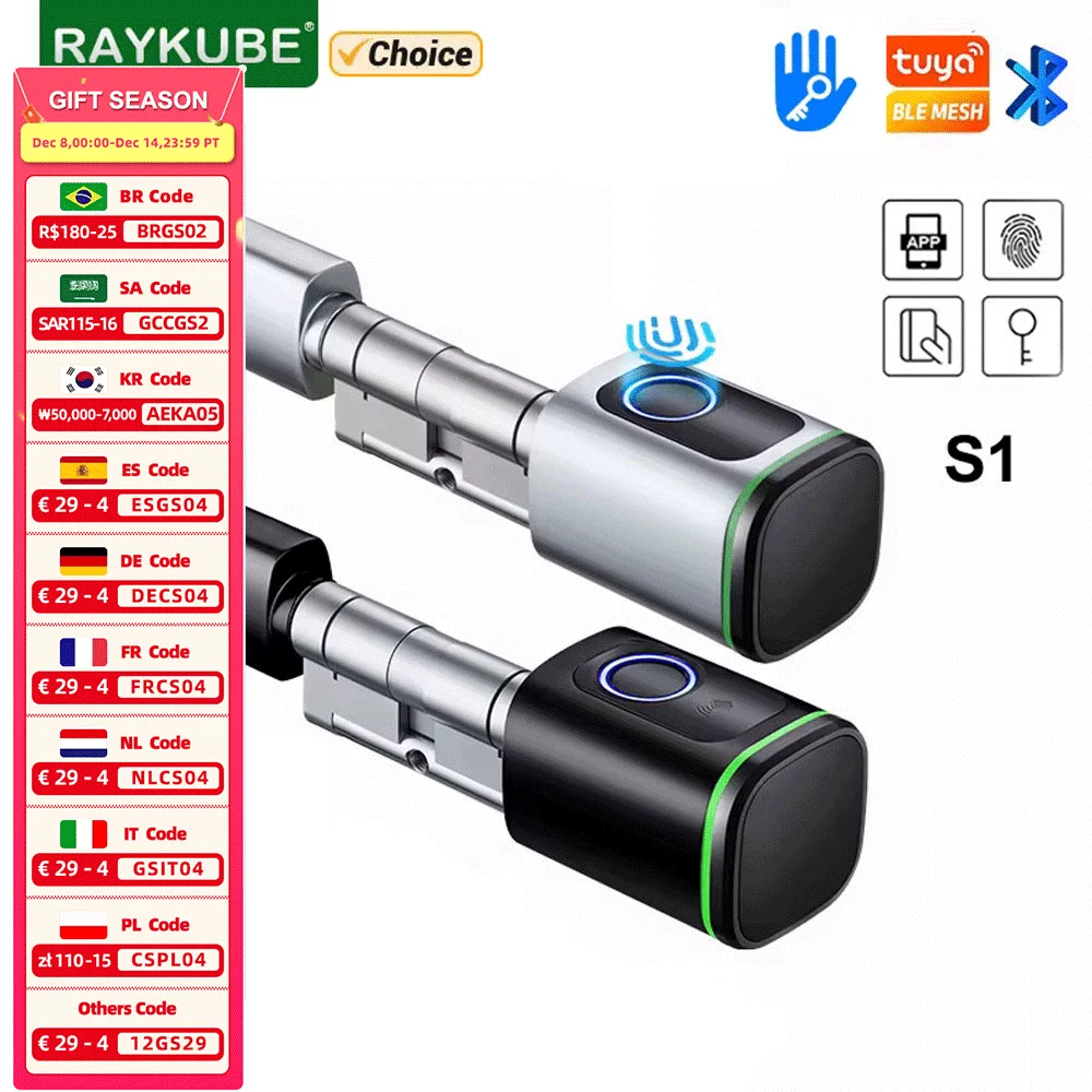 RAYKUBE S1 Tuya BLE TT Lock Inteligentny elektroniczny zamek do drzwi z rdzeniem cylindra DIY Odcisk palca Klucze aplikacji Odblokowanie karty IC dla domowego hotelu - AliExpress 13