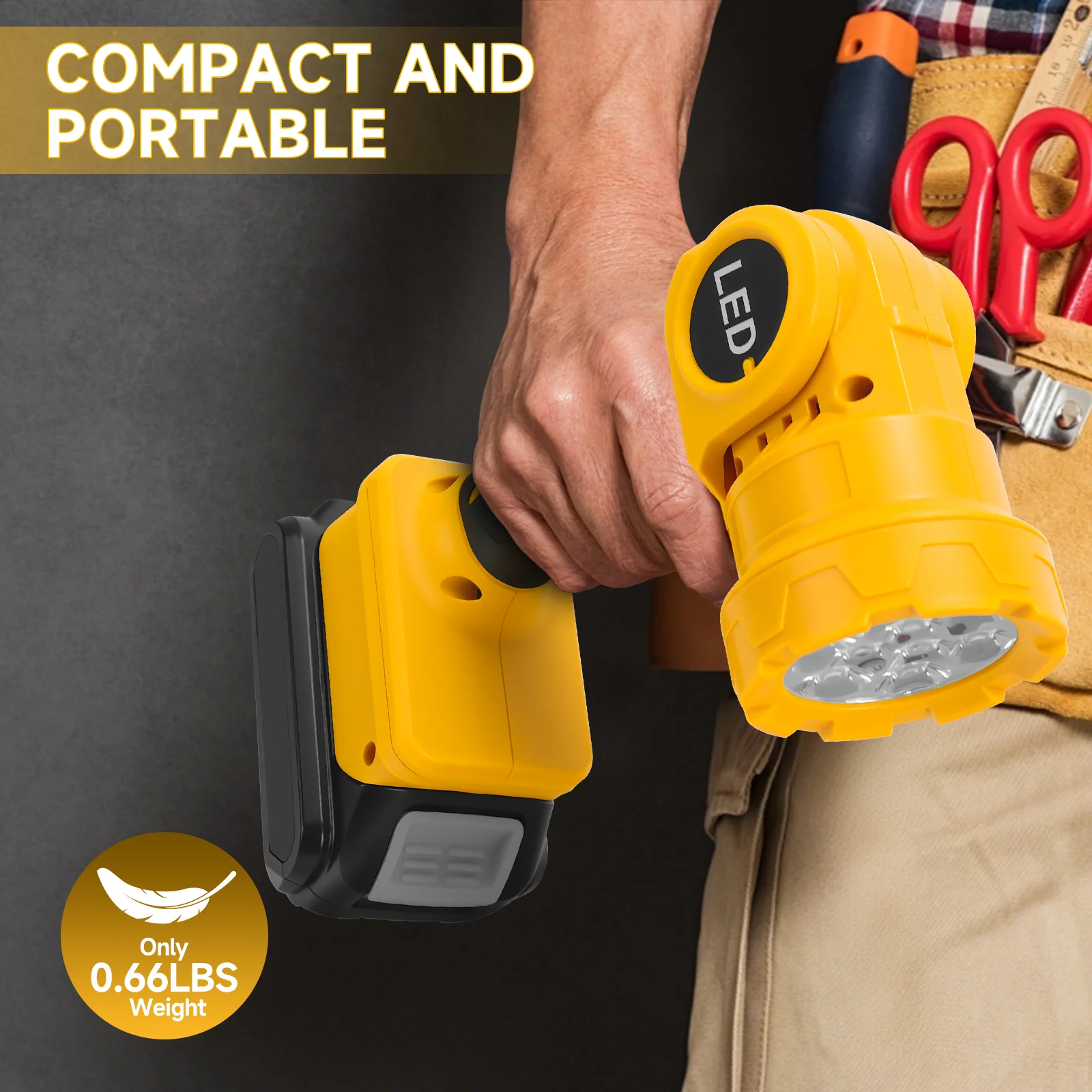 Cordless LED Work Light for Dewalt 20V Battery 10W 500LM 2 Lighting Mode Portabl
