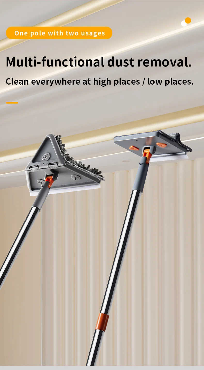 Triangle Microfiber Wall Cleaning Mop With Long Handle Adjustable Dry And Wet Dust Mop For Floor Ceiling Window Wall Cleaning_voghion.com