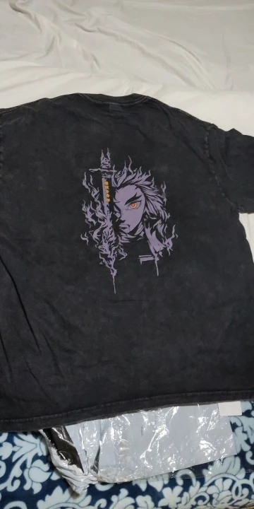 Men Streetwear Summer Rengoku Kyoujurou Top Tee Harajuku Anime Demon Slayer Printed T-shirt Vintage Washed Oversized Tshirt