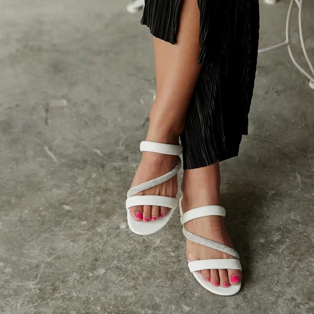 

Oliver Genuine Leather Flat Sole Striped Stones Women's Slippers Black and White Color Stylish Slippers