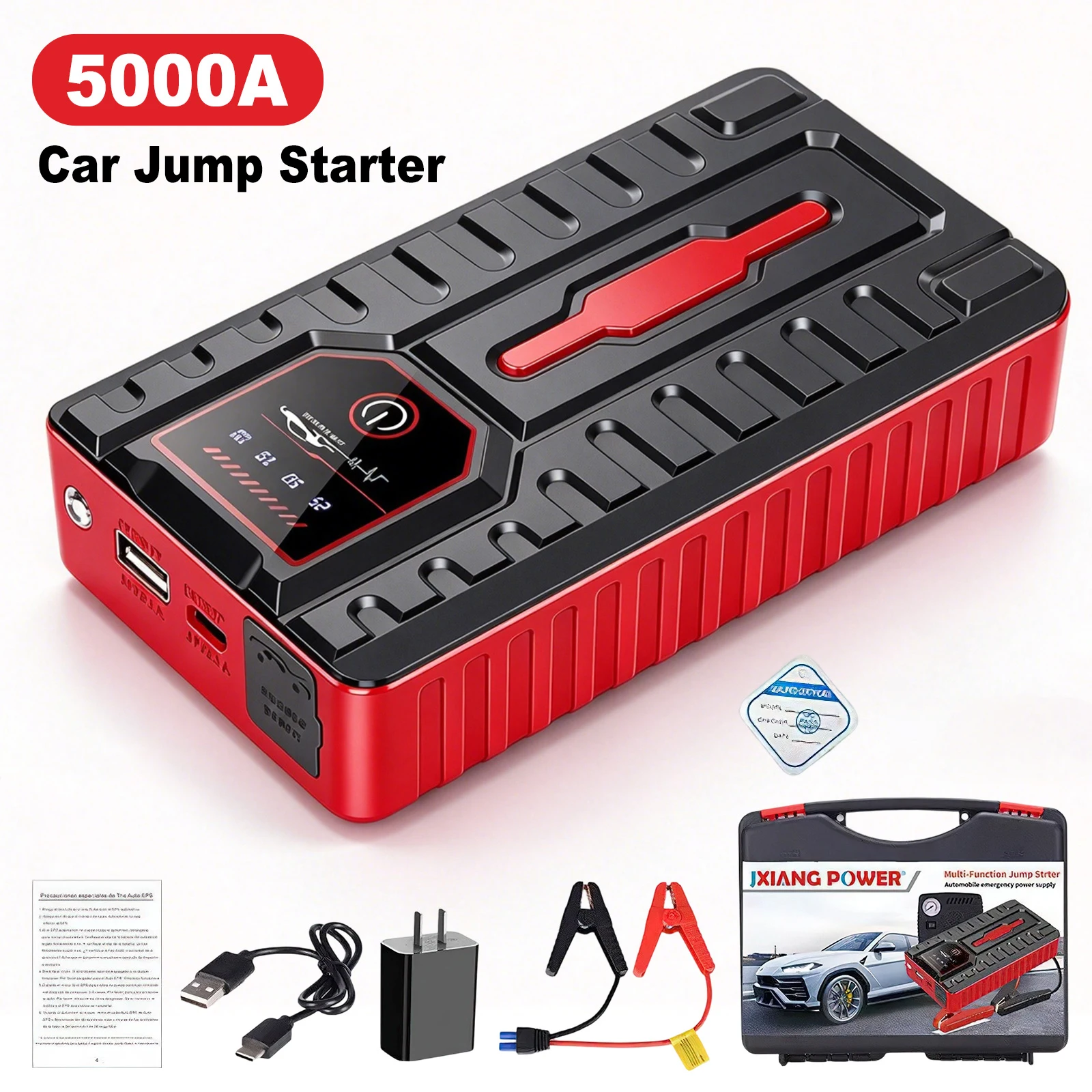 Démarreur de voiture 5000A, batterie externe portable, booster de batterie de voiture, dispositif de démarrage auxiliaire 12V pour moteurs diesel et essence 1