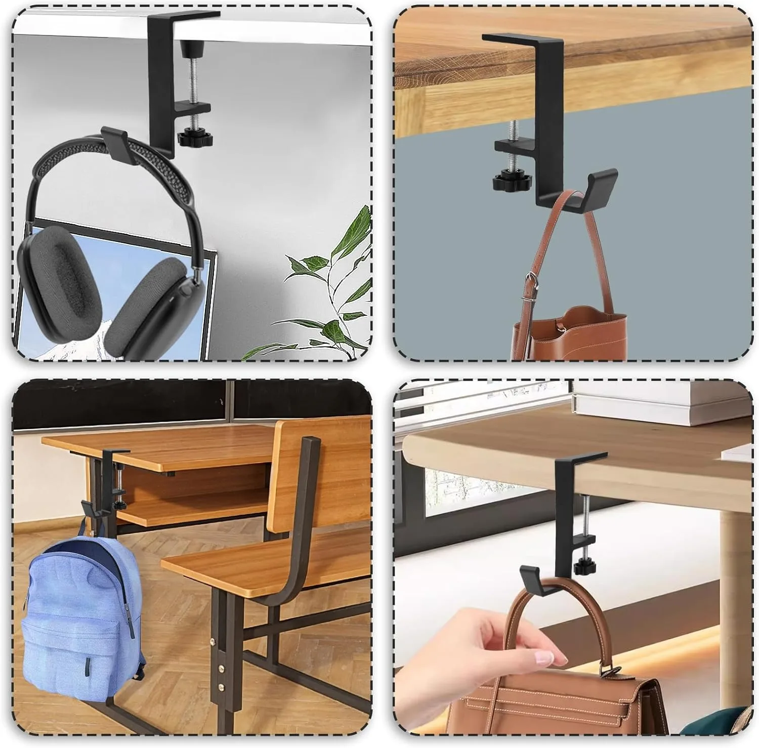 Desk Bag Hanger Portable Side Handbag Rack for Table Purse Punch Free