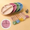 3PCS Silicone Baby Feeding Set BPA Free Suction Bowl Divided Plate Spoon Fork Silicone Bibs Children Tablewar 1