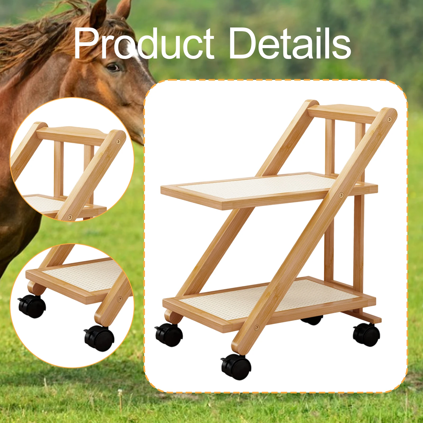 رف تخزين طاولة بجانب السرير قابل للطي مع عجلة 2-La...