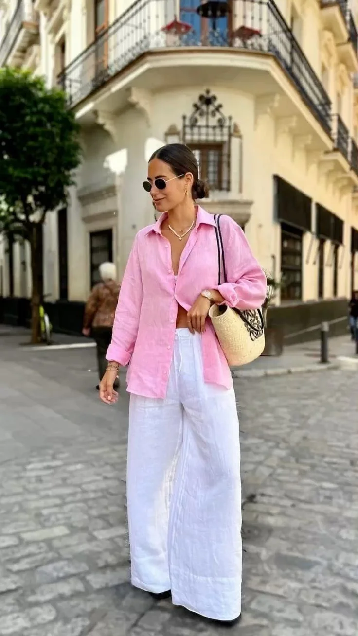 Luxe Cotton Linen Oversized Shirt with V-Neck for Spring Summer photo review