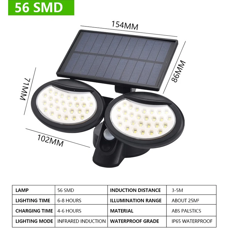 LED Solar Outdoor Light 2 Head Rotatable Motion Sensor 56/78 LED Lamp 3 Modes Lighting for Exterior Wall,Fence or Garden solar pathway lights