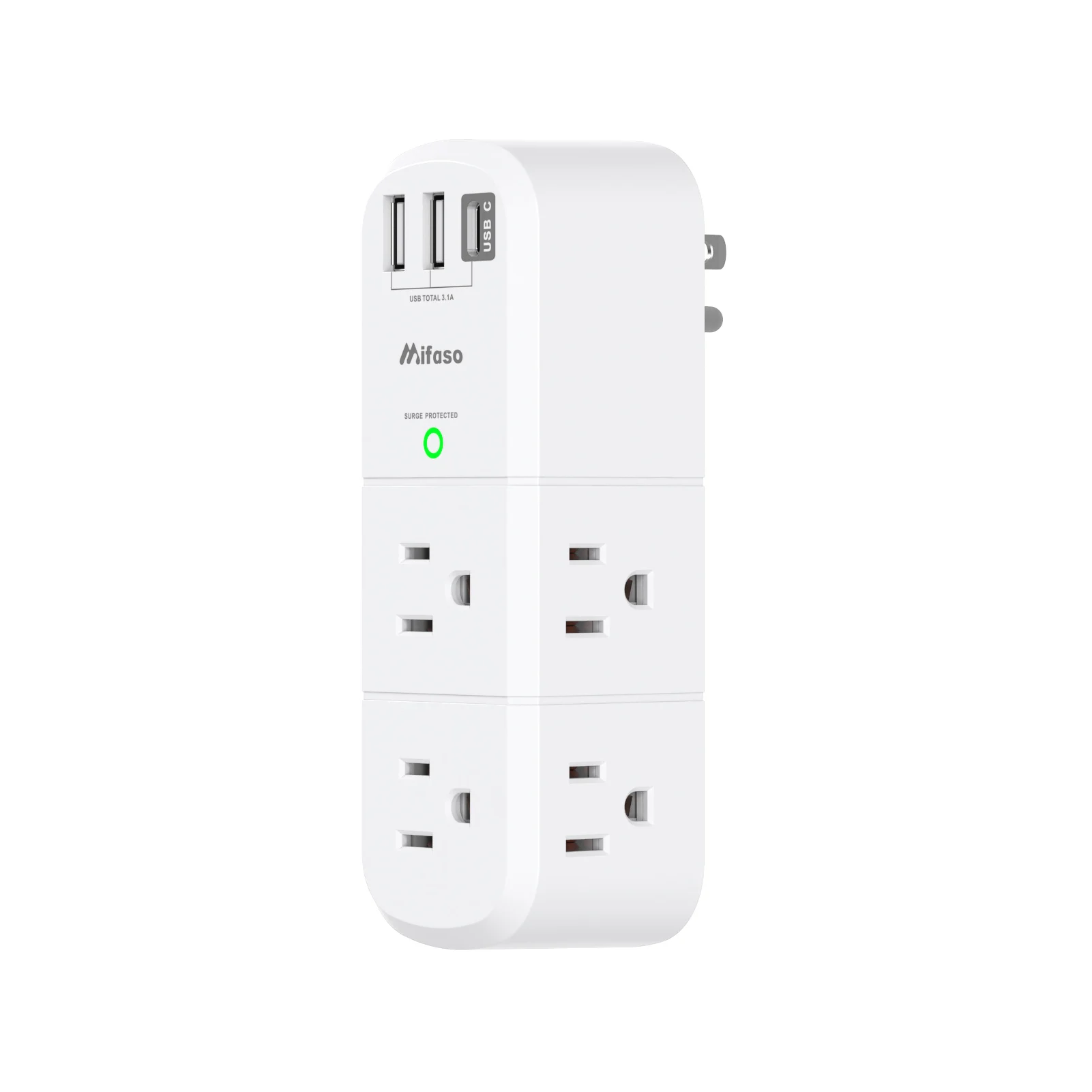 2 Pack USB Outlet Extender Surge Protector-with Rotating Plug, 6 AC Multi Plug and 3 USB Ports (1 C), 1800 Joules
