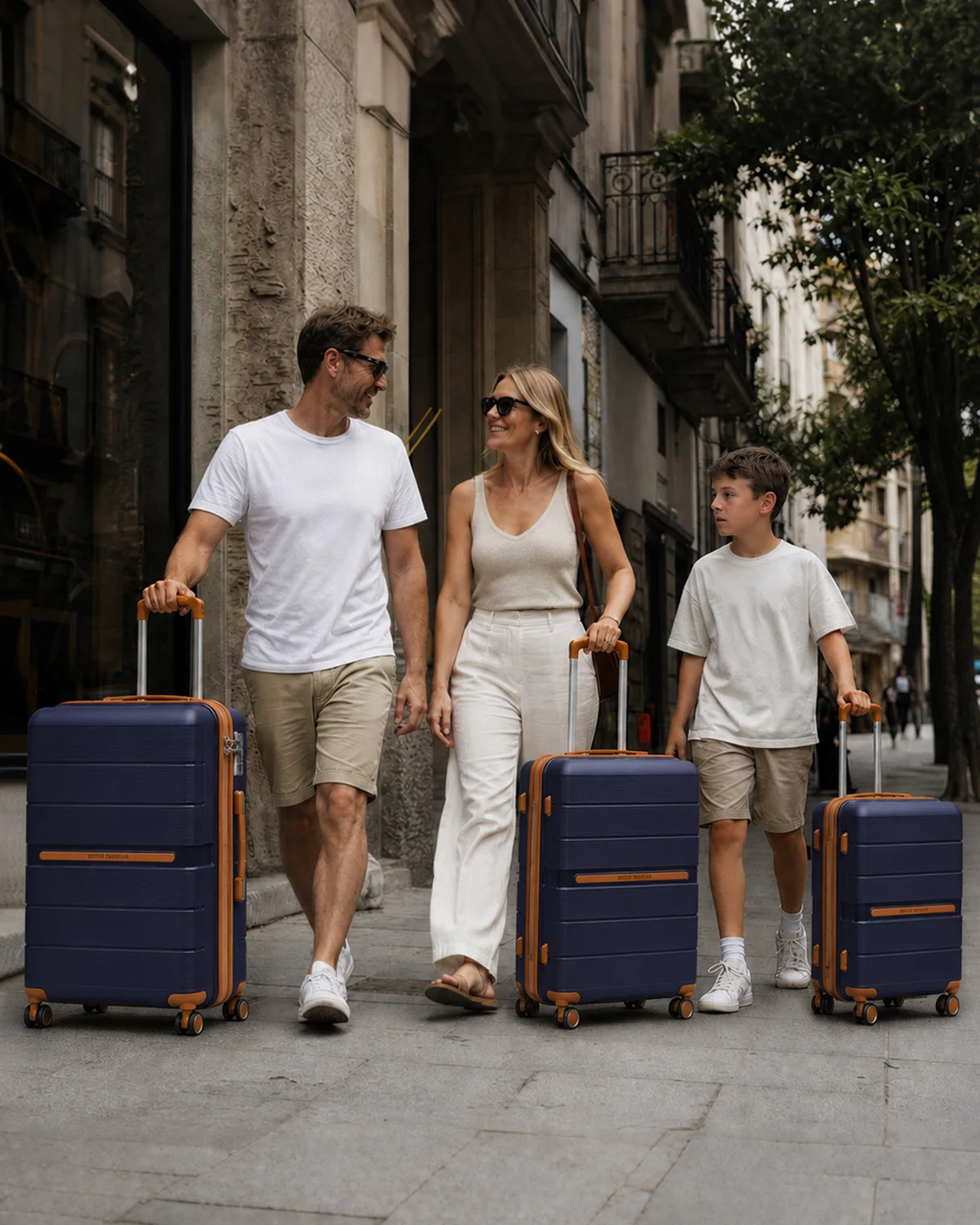British Traveller 3 pièces ensemble de valises 100% PP 8 roues spinner serrure TSA bagage à main rigide bleu foncé