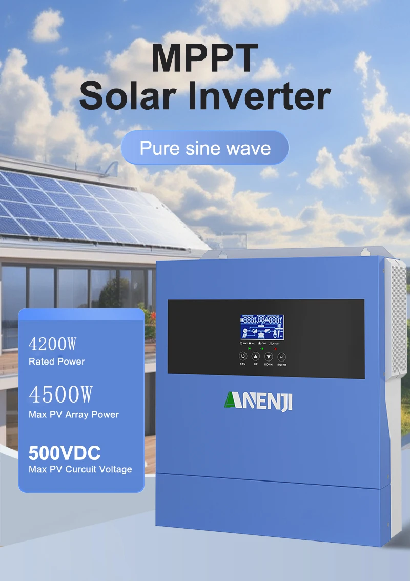 Hybrid Solar Inverter 4.2KW 24V On Grid Off Grid 230Vac MPPT Pure Sine Wave Inverter 100A Solar Charger PV 60-500VDC with WIFI