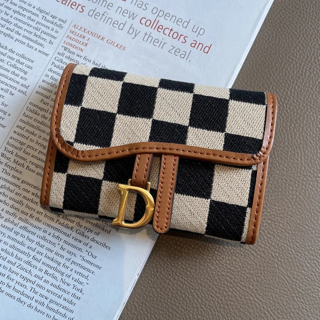 Fashion Checkered Women Card Holders High Quality Canvas Leather