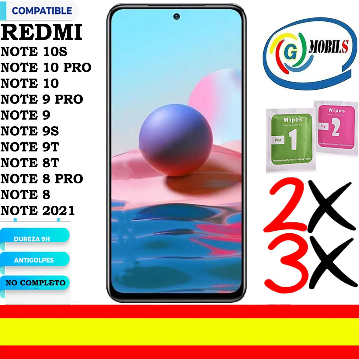 Compatibile Xiaomi Redmi Note 10S, Note 10 Pro, Note 10 5G, Note 10, Note 10, Note 9 Pro, Note 9, Note 9S, Note 9T, Pellicola Salvaschermo Generale, N