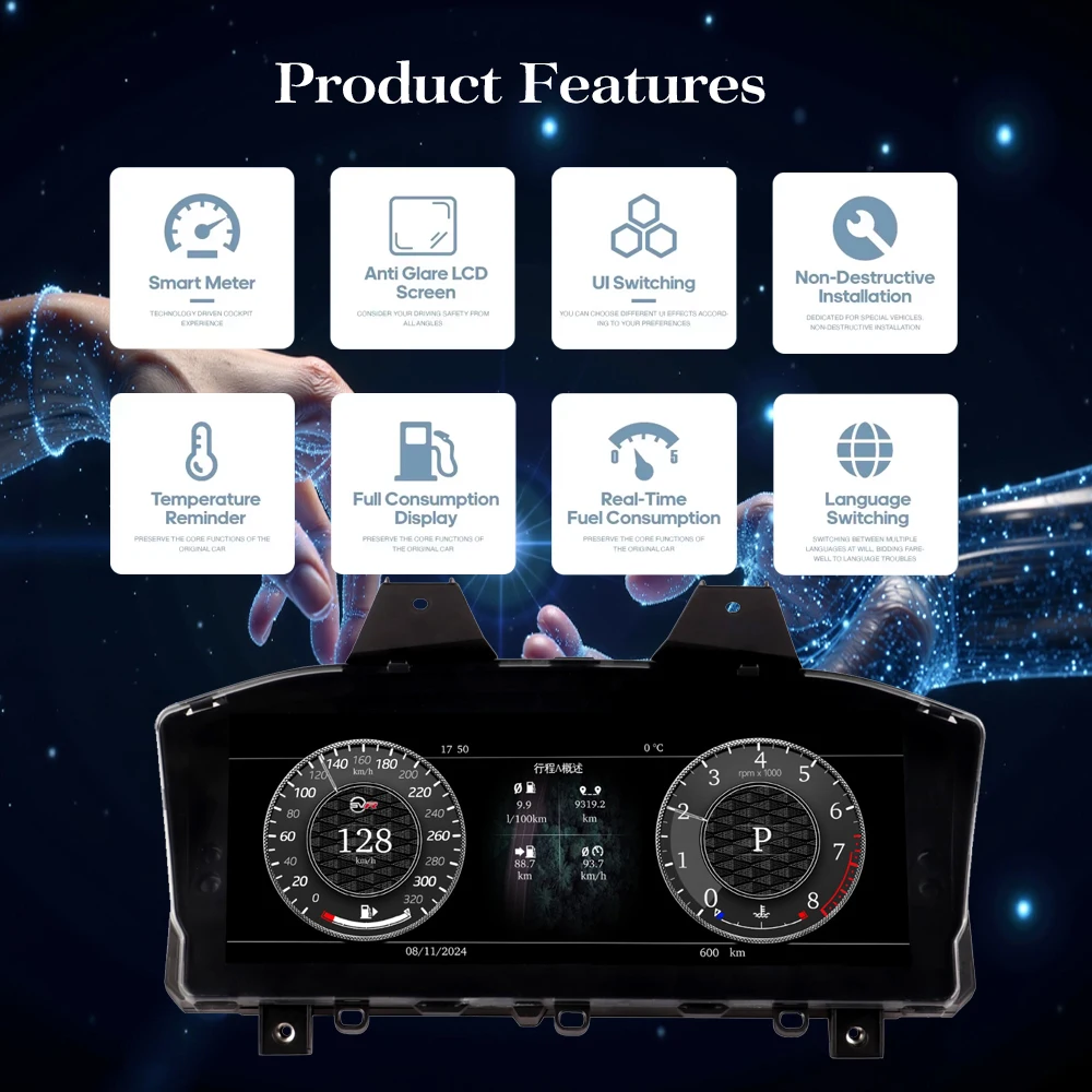 Panel de Instrumentos Digital HD de 12.3 Pulgadas para Land Rover Discovery 5 2017-2021, Velocímetro, Aplicación CarPlay, Cabina Virtual 3