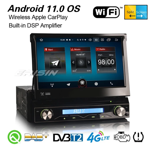 Android 10 Autoradio Bluetooth CarPlay 1 Din détachable DAB+ OBD 4G FM Radio  DSP