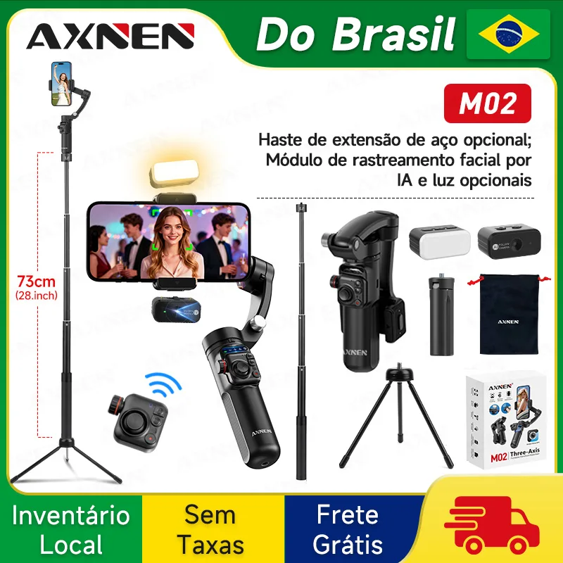 AXNEN Estabilizador portátil de celular gimbal antivibração de 3 eixos, rastreamento AI opcional e suporte de telefone com módulo LED para gravação de vídeo