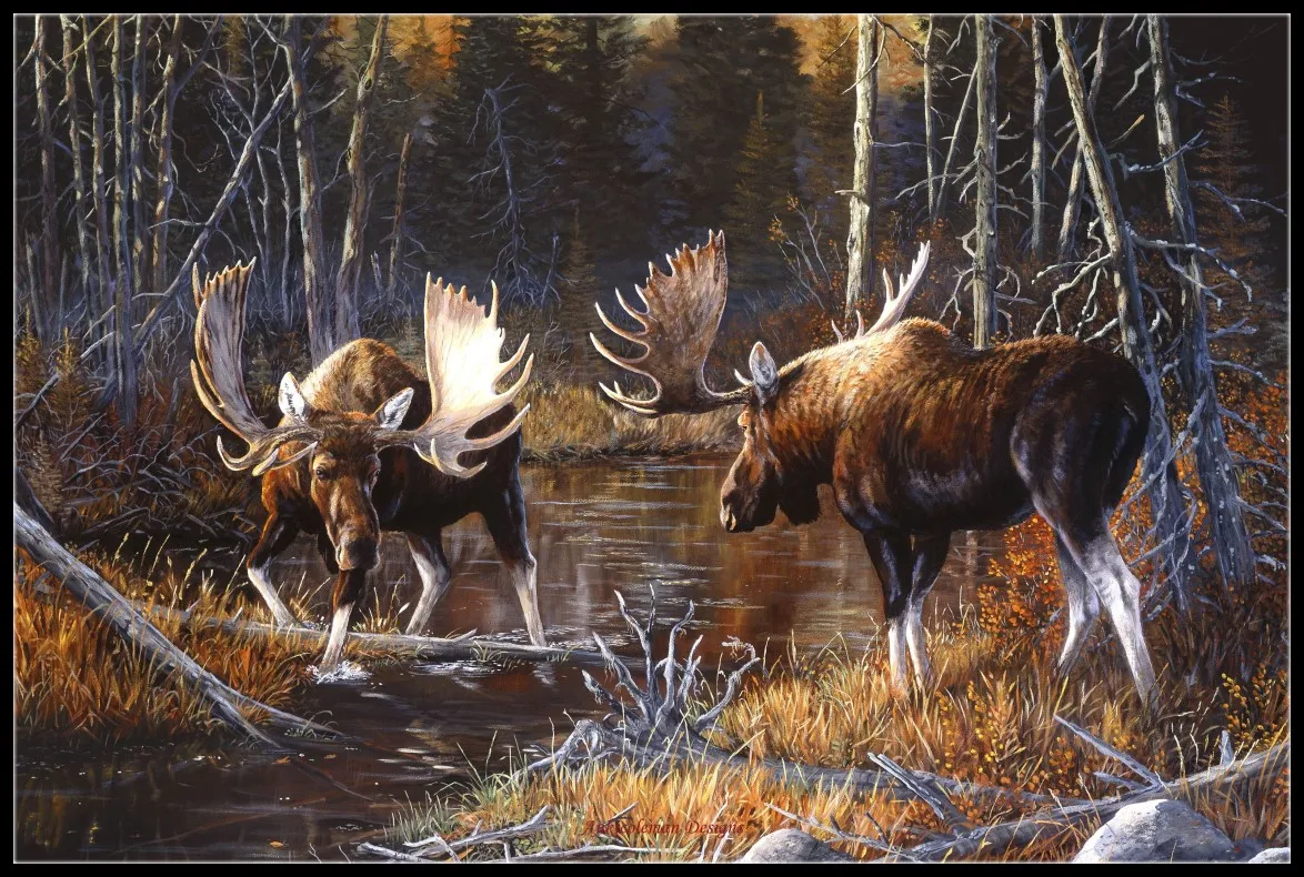 

Набор для вышивки крестиком с изображением лосят, 14 карат, Цветные Наборы DMC для рукоделия «сделай сам»