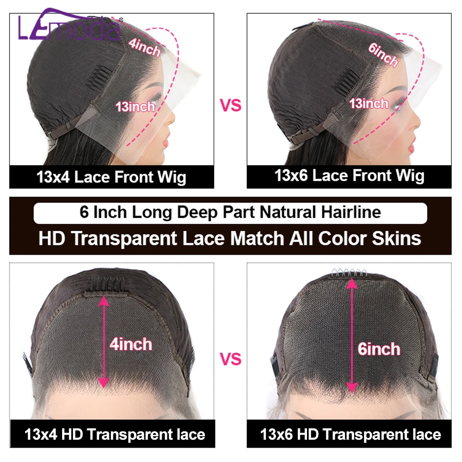 HD Lace Frontal Wig 13x6 13x4 Lace Front Human Hair Wigs Lemoda Remy Wig For Women 34 32 Inch Straight Transparent Lace Wig 6
