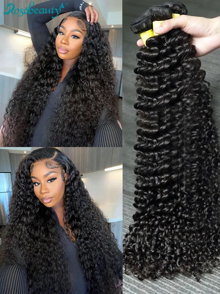 Loose Deep Wave Human Hair Bundles 30 40 Inch Brazilian Curly 3 4 Bundles Raw Hair Extensions Double Weft Rosabeauty