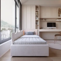 Canapé lit rembourré 90x200 avec éclairage LED, lit banquette 1 place, Lit Coffre avec sommier à Lattes et Rangement, lit simple pour enfant, sans Matelas 6