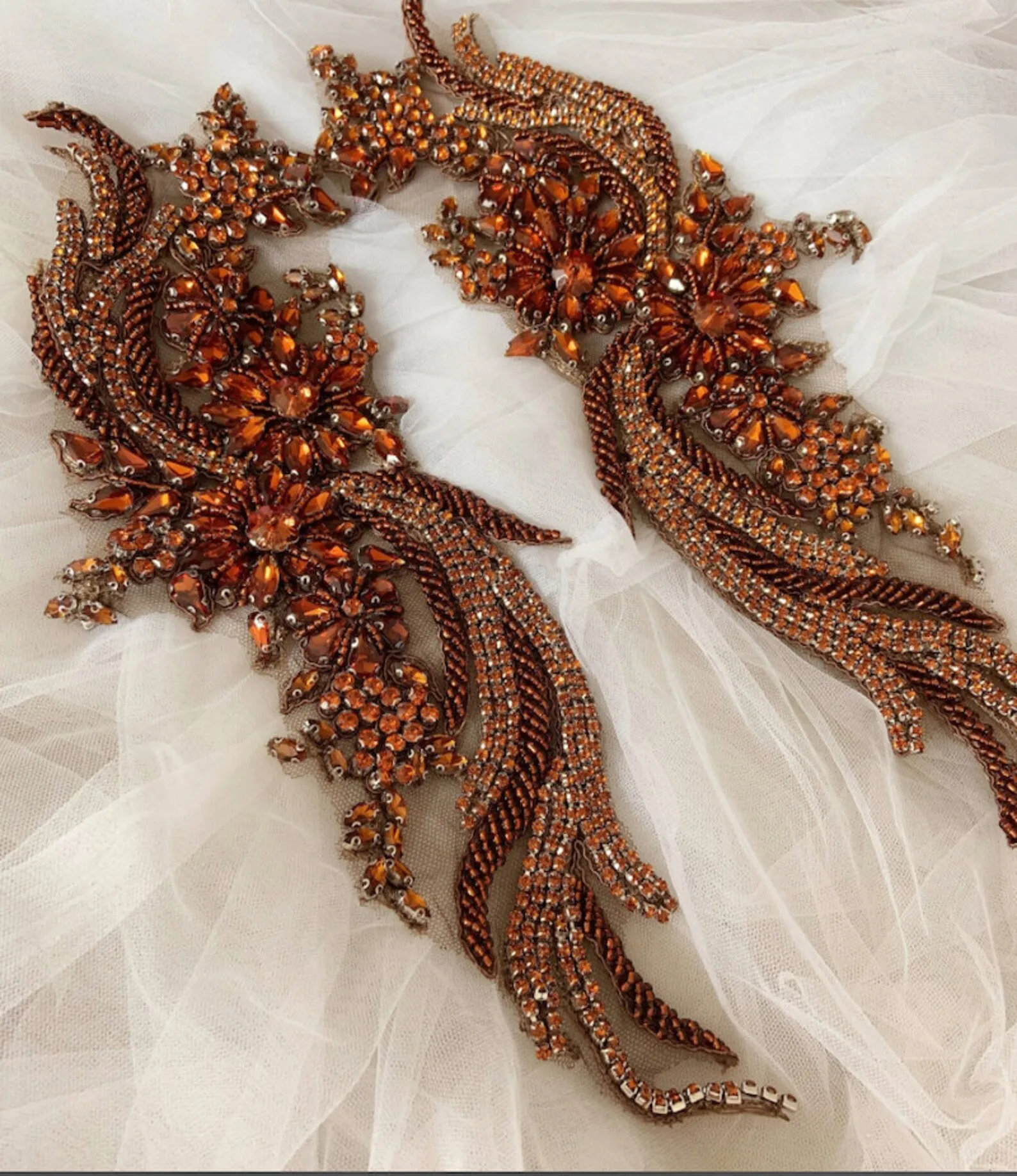 

Brown Rhinestone Applique,Clear Crystal Addition ,Beading Patch Sparkling Accents for Bridal Dresses Party Costumes