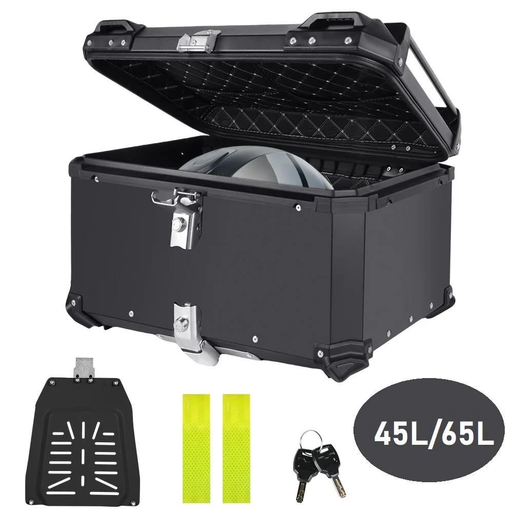 65L Aluminum Motorcycle Trunk Box Waterproof Top Box Tail Box Trunk Universal Motorbike Storage Case Tail Box Luggage