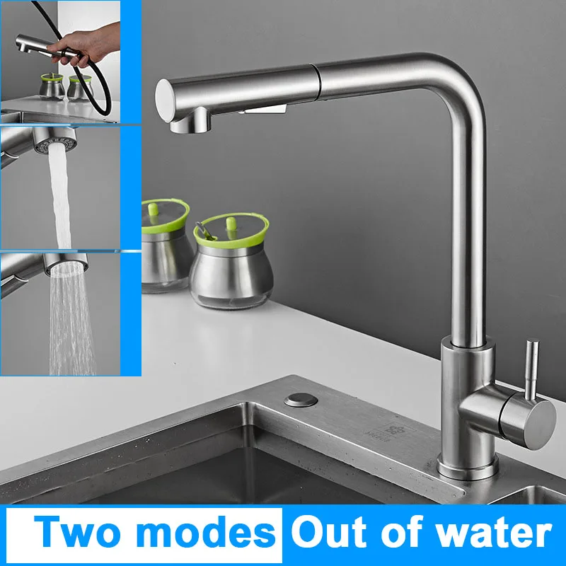 GunGray 360° Rotating Two Model Stream Pull Out Kitchen Sink Faucet Sprayer Nozzle Stainless Steel Hot Cold Water Mixer Tap Deck