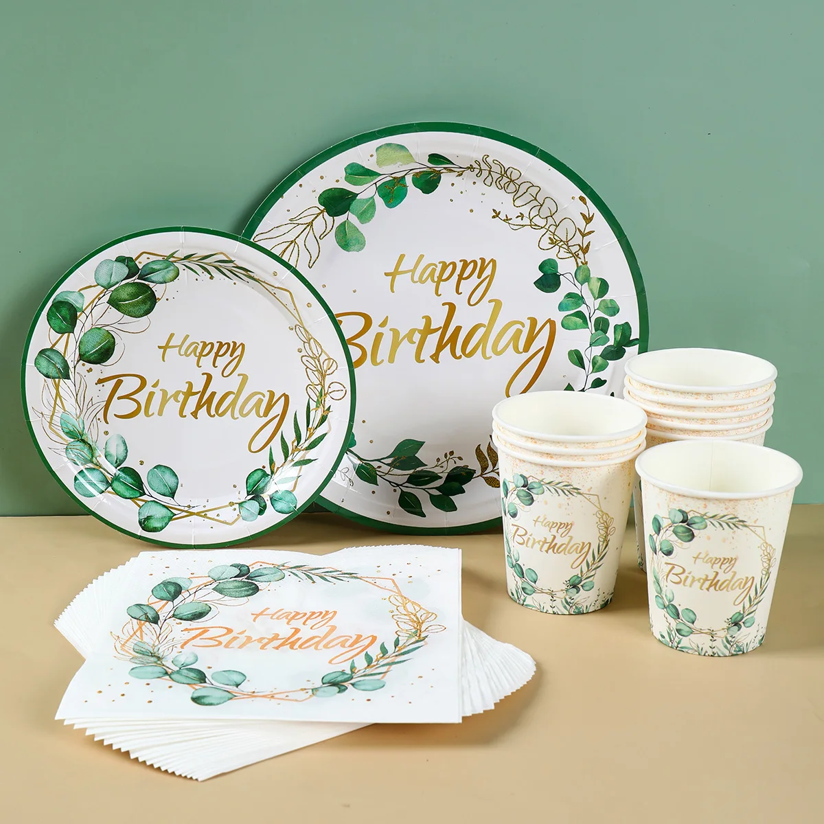 GreenDisposableTablewareWeddingBirthdayPartyDecorationsKidsSage