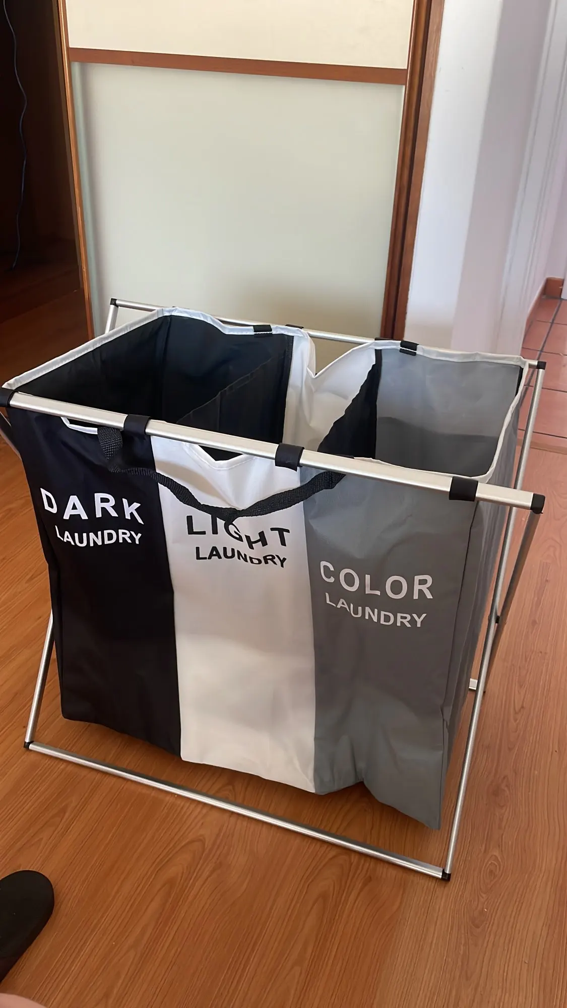 Dirty Clothes Storage Basket Three Grid Organizer Basket Collapsible Large Laundry Hamper Waterproof Home Laundry Basket photo review