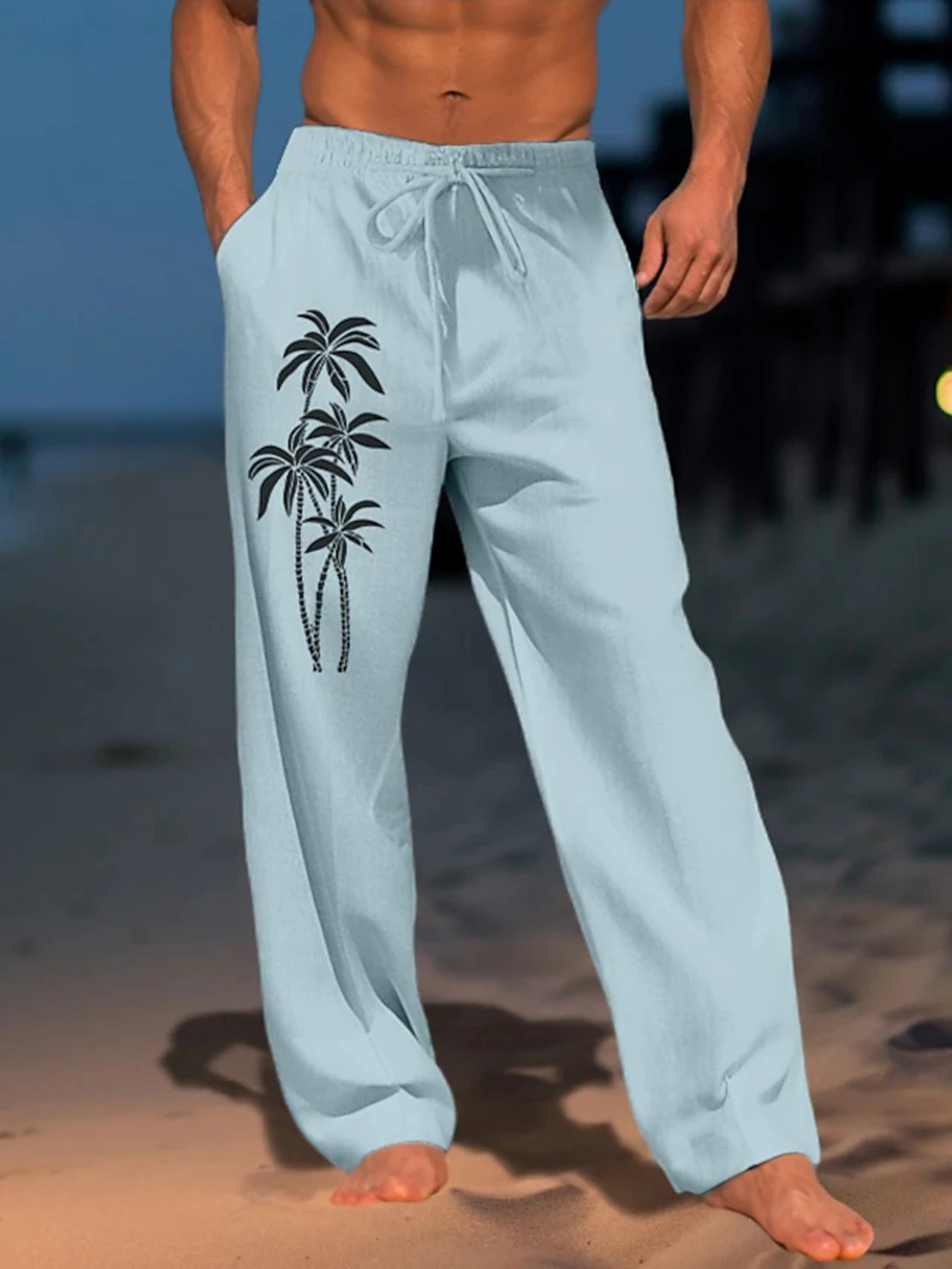 New Coconut Tree Graphic Prints Streetwear Hawaiian Designer Men's Trousers Summer Pants Beach Pants Drawstring Casual Trousers 4