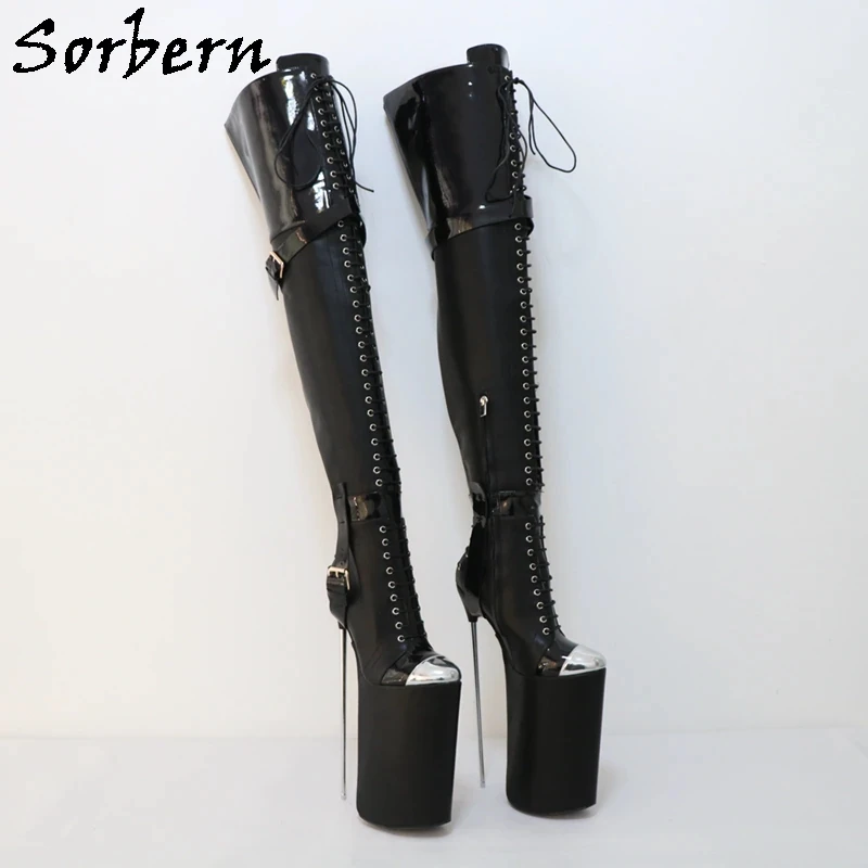 Sorgem-30Cm 메탈 하이힐 부츠 유니섹스 75Cm 여성용 롱 플랫폼 부츠, 플러스 사이즈 32cm 하프 지퍼 드래그 퀸 슈즈 커스텀
