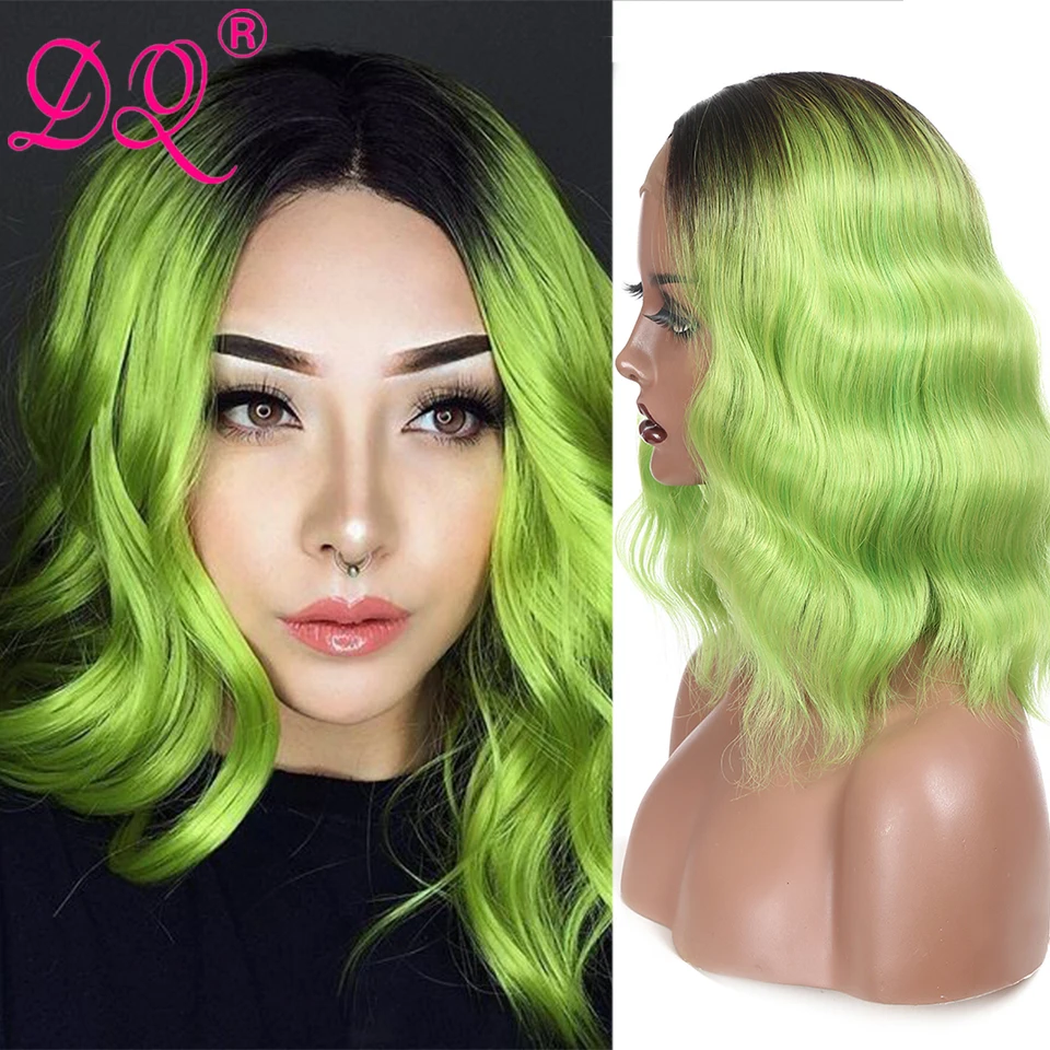 

Synthetic Wig Wavy Hair 613Honey Blond Ombre Green Colored Lace Frontal Wigs for Women Body Wave Shost Cut Bob Wigs Cosplay Pary