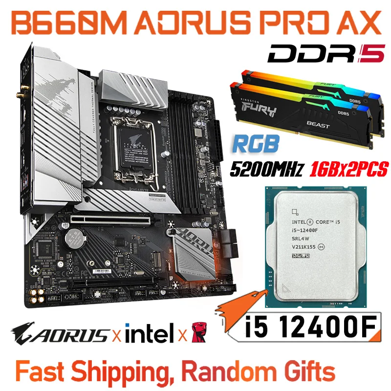Gigabyte B660m Aorus Pro Ax Lga 1700 Motherboard Combo I5 12400f Cpu