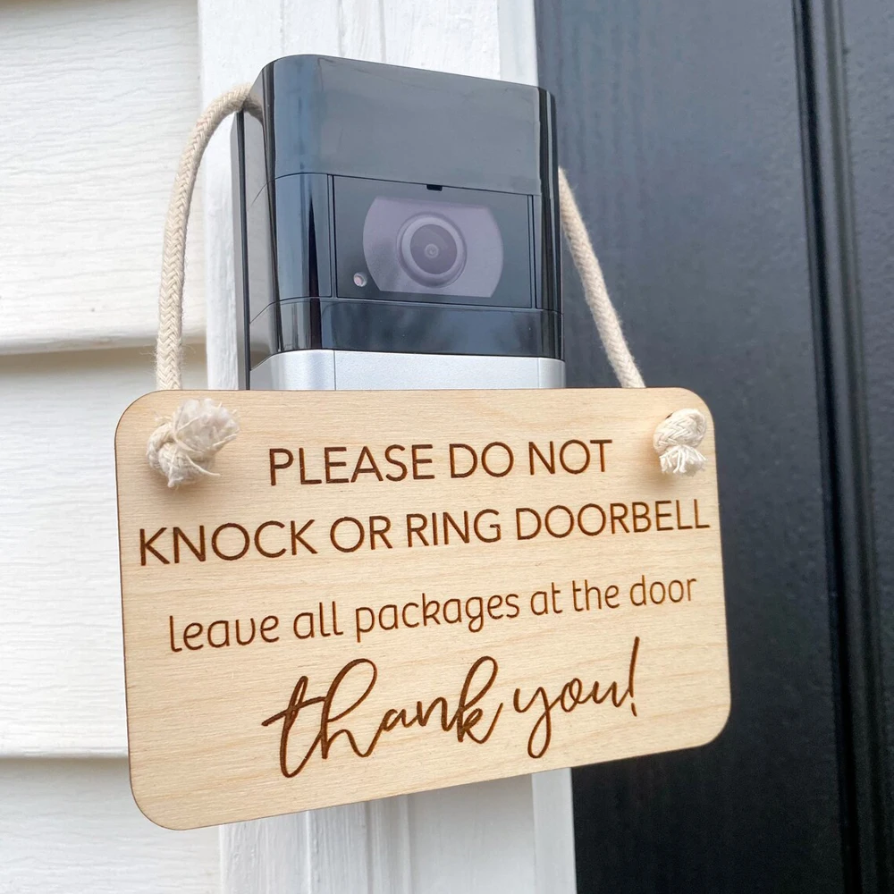 Sinal de Porta Personalizado por Favor Não Knock ou Anel Sinal com Bell Placa de Porta Dianteira para Bebê Dormindo Não Bata