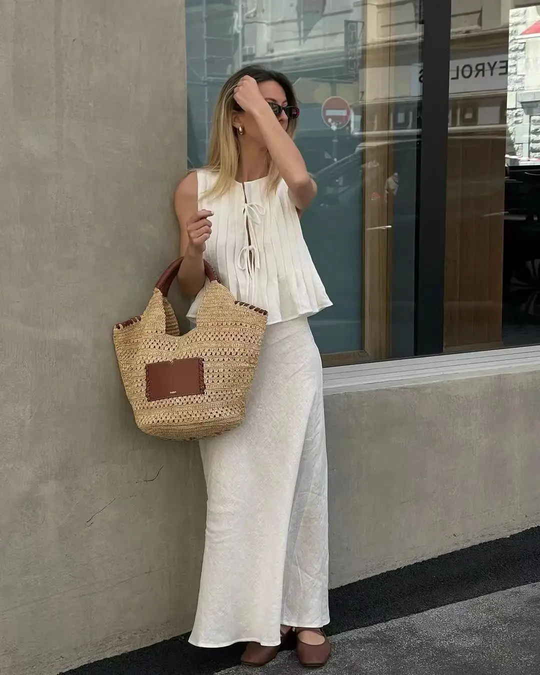 Folded Ruffles Lace Up Top Skirt Suits Women White Elegant O Neck Chic Long Skirts 2 Piece Set Casual Female Outfits Streetwear