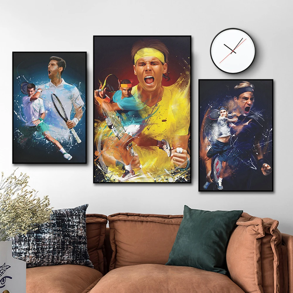 

Tennis Players Stars Djokovic, Nadal, Federer Portrait Sports Art Posters Prints Canvas Wall Art Paintings For Gym Home Decor