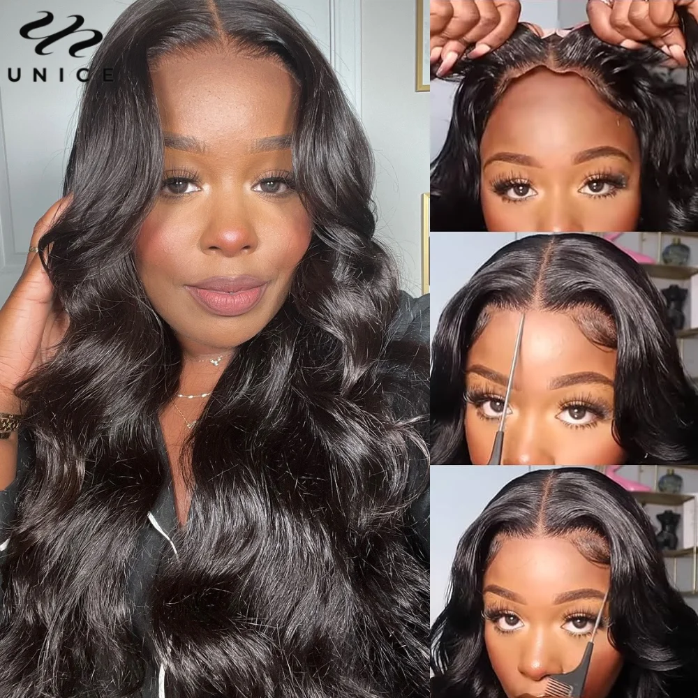 

UNice 7x5 Glueless Wig Pre Bleached Pre Cut Pre Plucked Body Wave Human Hair Lace Wig Ready To Wear Go Lace Closure Wig
