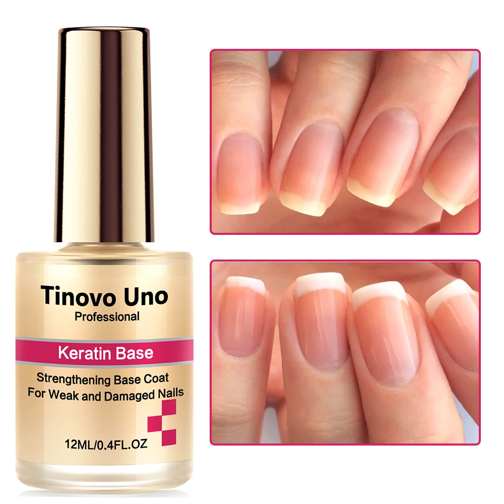 Tinovo Uno Keratin Base Coat Nail Strengthener For Weak Damaged Nails 12ML Air Dry Organic Ridge Filler Nail Polish Treatment nail strengthener
