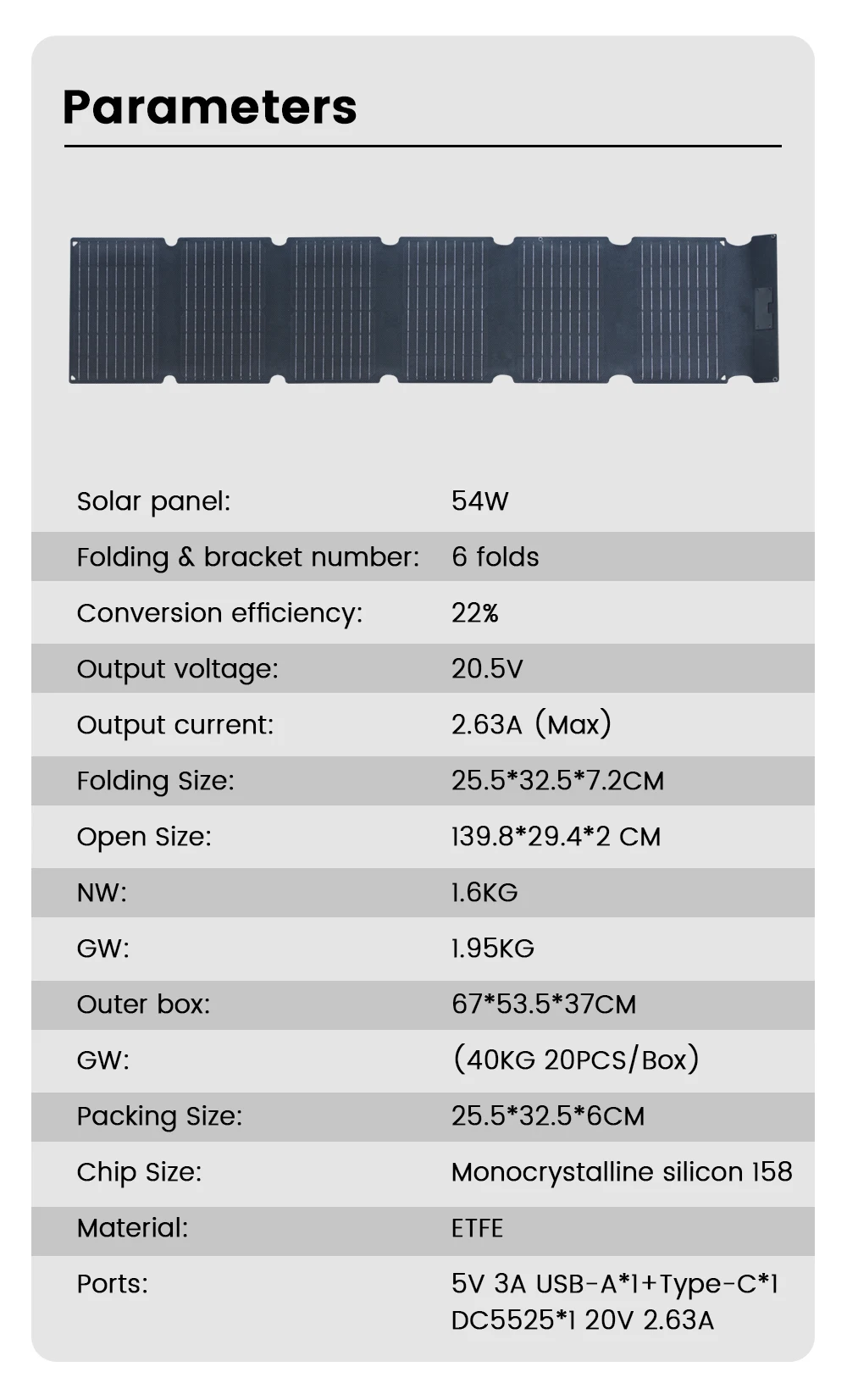 ETFE 21W 36W 54W Solar Panel 22% high efficiency photoelectric conversion effici