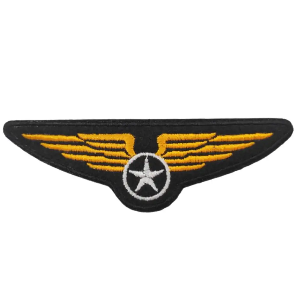 Parche Militar Aéreo con Velcro, MXUIF-001, 1 Parche, Negro, 9.5x3cm, Alas, Estrella, Parche de Calidad para Ropa