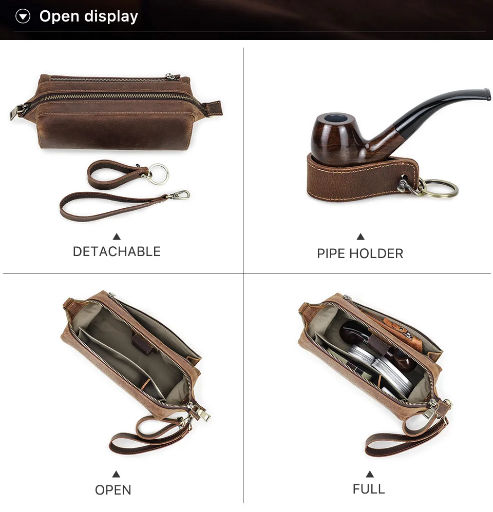 Echtes Leder Tabak Pfeife Tasche Pfeife Clutch Tasche Feuerzeug Tasche Zigarette Lagerung Rohr Halter Rauchen Zubehör Beutel – Detail 6